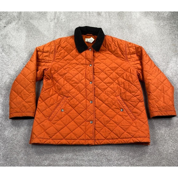 L.L Bean Women's Snap Button Insulated Quilted Chore Jacket Coat Size L Orange - Picture 1 of 12
